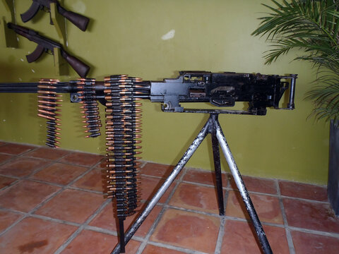 selection of war guns at a shooting range in Siem Reap, Cambodia on May 03, 2013 