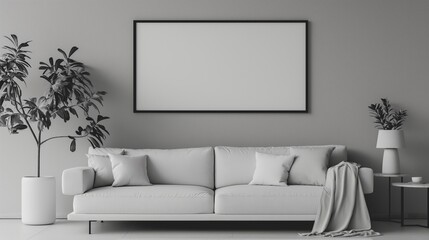 Frame mockup. black and white style living room. home interior design