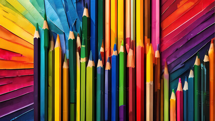 Dibujando el Futuro: Explorando la Educación a Través del Color y el Boceto con Lápices, Bolis y Crayones, Inspirando a Colorear y Dibujar en una Aventura Educativa - obrazy, fototapety, plakaty