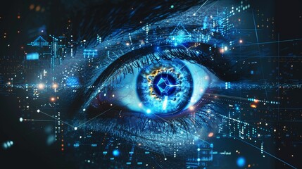 Digital eye, data network and cyber security technology.