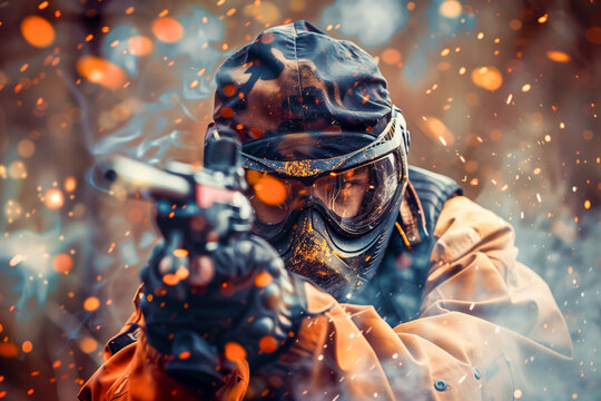 Painball player under gunfire