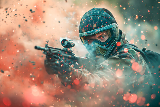 Painball player under gunfire