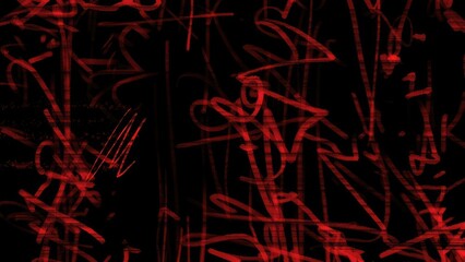 Abstract red lines on a black background, Hand drawn image effect.