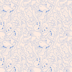 Vector semless pattern with birds and abstract nature leaves for apparel items, print for fabric, background