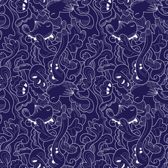 Vector semless pattern with birds and abstract nature leaves for apparel items, print for fabric, background