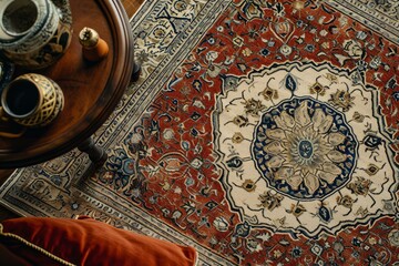 Intricate Arabic carpet. Texture old floor. Generate Ai - obrazy, fototapety, plakaty