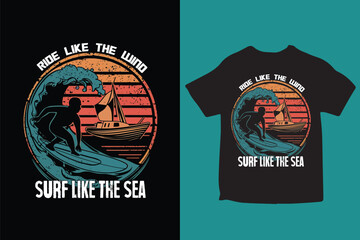 surfing t-shirt design print vector graphic summer beach surf - obrazy, fototapety, plakaty