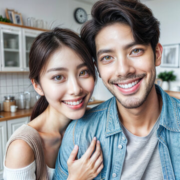 a man and a woman smiling at the camera, a stock photo , trending on shutterstock, incoherents, stockphoto, stock photo, behance hd