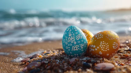 Fotobehang Easter eggs resting on a beach.  © Media Srock