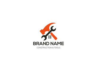 Home Build Logo Design Idea, Renovation Home Logo With Hammer

