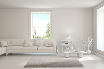 Grey living room concept with sofa. 3D illustration