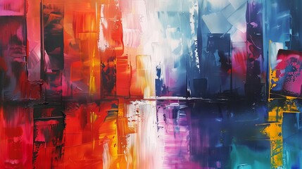 An abstract oil painting background reflecting the energy and rhythm of urban life.