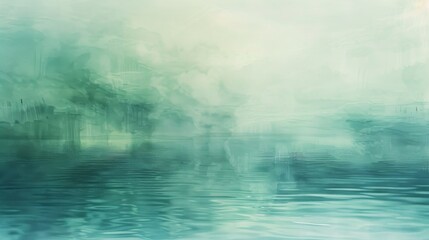 A calming abstract oil painting background with a harmonious blend of soft blues and greens, evoking a tranquil water scene.