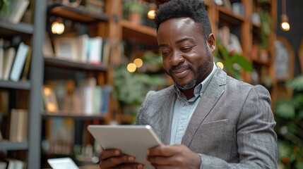Man in Suit Analyzing Tablet