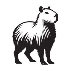 Capybara Silhouette, Capybara Silhouette in standing pose, Capybara Silhouette Art, retro Capybara Silhouette- Black and White Illustration