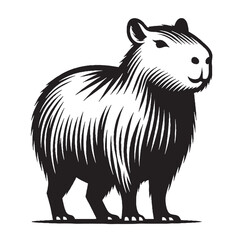 Capybara Silhouette, Capybara Silhouette in standing pose, Capybara Silhouette Art, retro Capybara Silhouette- Black and White Illustration