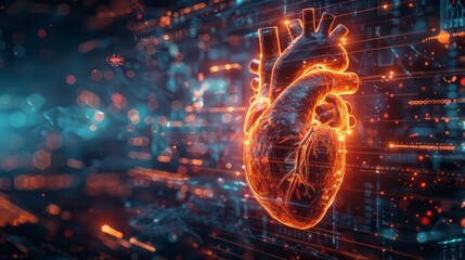 Heart Scan Screen : Human Heart with Digital Panel Show Pulse
