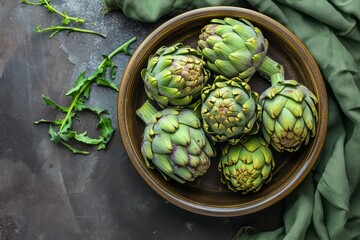 Fototapeta premium Hearty Artichokes bowl. Cooking healthy bio. Generate Ai