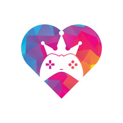 Game King heart shape concept Logo Icon Design. Game Crown Joystick Icon Logo Template.