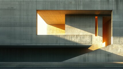 The interplay of sunlight and shadow on architectural concrete forms creates a striking geometric pattern.