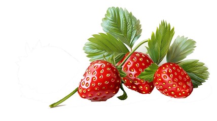 red strawberry with leaves. cut out