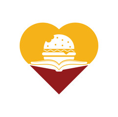 Burger book heart shape concept logo design vector. Books and Burger Cafe Logo Isolated Vector