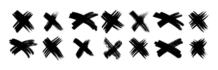 Set of black brush cross symbols - obrazy, fototapety, plakaty