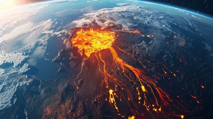 Image of Earth highlighting volcanic activity and tectonic plate boundaries