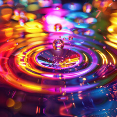 Fototapeta na wymiar colorful, glossy, particles spread out in circles like the ripples of a drop of water, bright background, hyperrealistic 