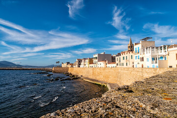 Fototapeta na wymiar Waterfront of Alghero town in Sardinia