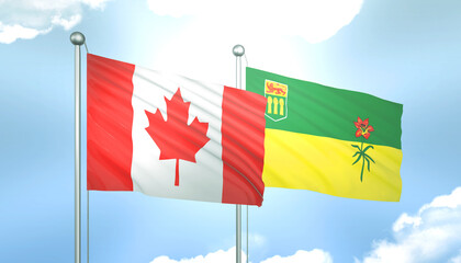 Canada and Saskatchewan Flag Together A Concept of Realations