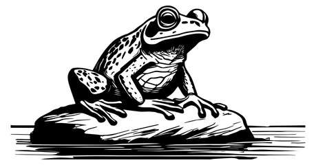 A Frog Sitting on a Rock Illustration