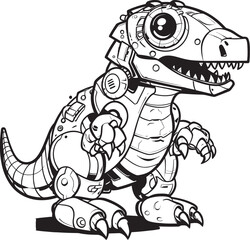 DinoBotic Whimsical Cartoon Dinosaur Robot Symbol T Rex Tech Dynamic Vector Icon of Robotic Dinosaur