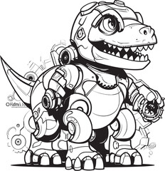 T Rex Tech Playful Cartoon Dinosaur Robot Symbol CyberSaur Dynamic Vector Logo of Robot Dinosaur