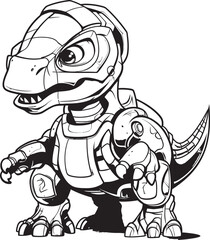 MechSaurus Futuristic Robot Dinosaur Emblem T Rex Tech Cartoon Robot Dinosaur Symbol