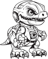 CyberSaur Playful Cartoon Dinosaur Robot Symbol RoboRaptor Dynamic Vector Logo of Robot Dinosaur