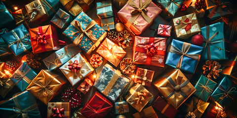 Fototapeta na wymiar many colorful gifts from above 