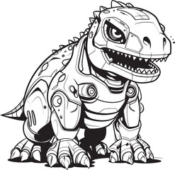 MechSaurus Playful Cartoon Dinosaur Robot Symbol T Rex Tech Dynamic Vector Logo of Robot Dinosaur