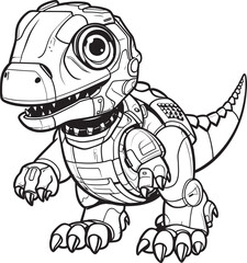RoboRaptor Playful Cartoon Dinosaur Robot Emblem DinoMech Dynamic Vector Icon of Robotic Dinosaur