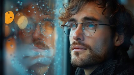 Man With Glasses Looking Out of a Window