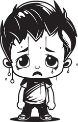 Tearful Tony Heartfelt Cartoon Boy Vector Icon Sorrowful Seth Despondent Little Boy Emblem