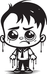 Obraz premium Tear Stained Terry Depressed Little Boy Emblem Mournful Max Distressed Cartoon Boy Symbol