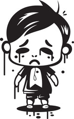 Weepy Willy Tearful Little Boy Logo Melancholy Milo Sad Cartoon Boy Vector Icon