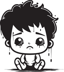Weepy Willy Tearful Little Boy Logo Melancholy Milo Sad Cartoon Boy Vector Icon