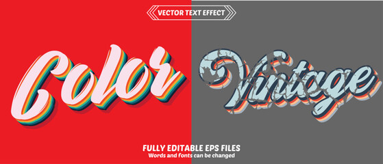 Vintage text effect template with 3d style editable font effect. Fully Editable Text Effect Style. color text effect long shadow style. Editable text effect colorful theme. Bundle text effect