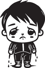 Woeful Wyatt Tearful Little Boy Vector Icon Weepy Willy Crying Cartoon Boy Emblem