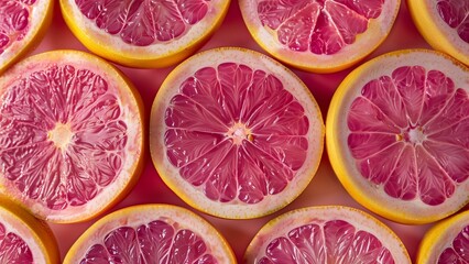 sliced grapefruits close-up, wallpaper, texture, pattern or background