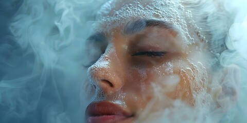 Steaming facial treatment enhances skins receptiveness to skincare products for rejuvenation . Concept Skincare Routine, Facial Treatment, Rejuvenation, Beauty Enhancements, Steaming Benefits - obrazy, fototapety, plakaty