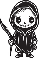 Darling Darkness Adorable Little Reaper Emblem Whimsical Wraith Lovely Grim Vector Icon