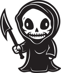 Petite Punisher Playful Grim Ripper Logo Creepy Cuteness Cute Reaper Vector Icon